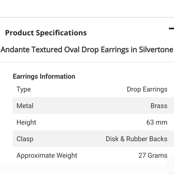 Andante Textured Oval Drop Earrings in Silvertone - Picture 5 of 5